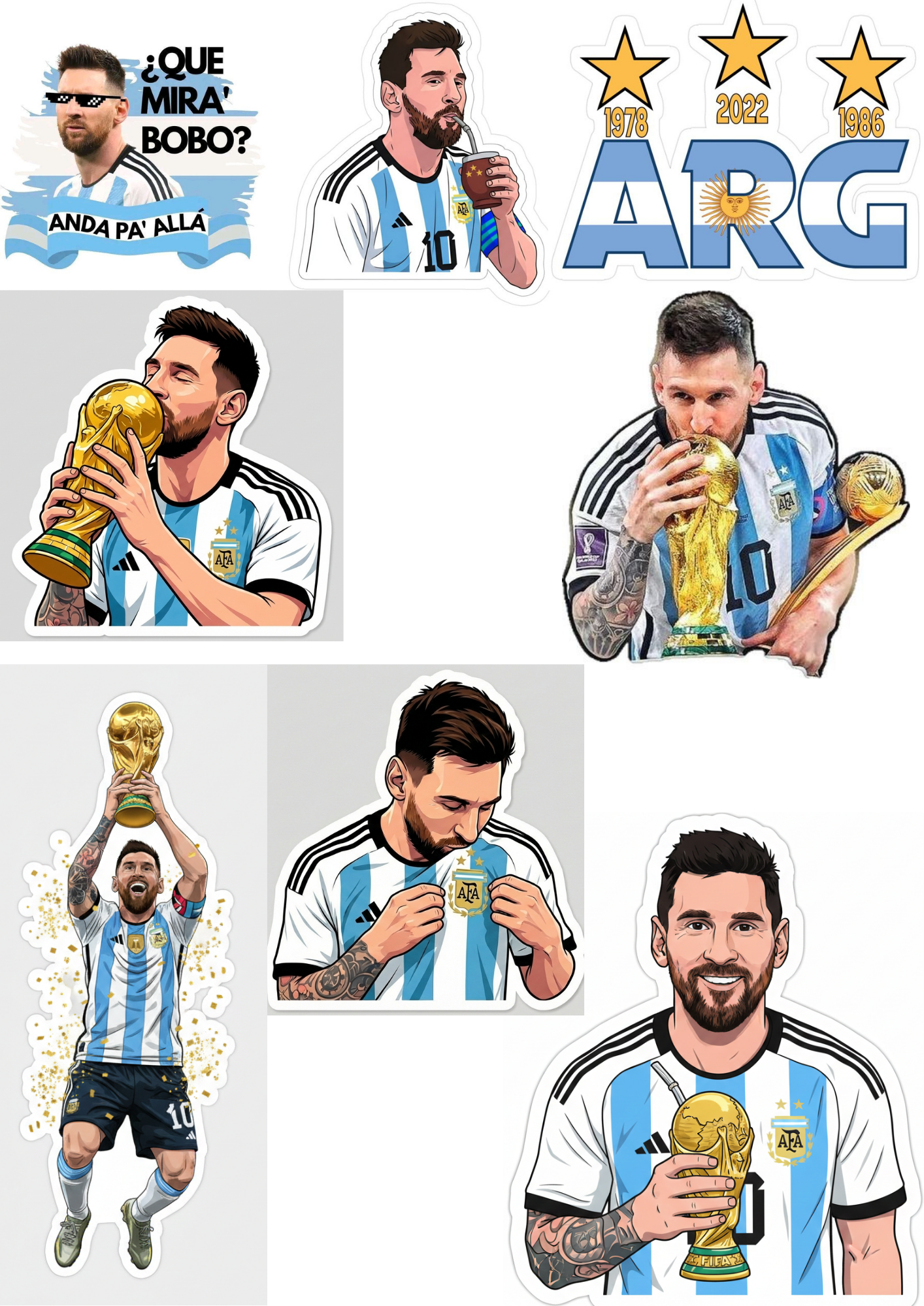 Stickers Argentina fútbol y Messi - PNG transparente para sublimar