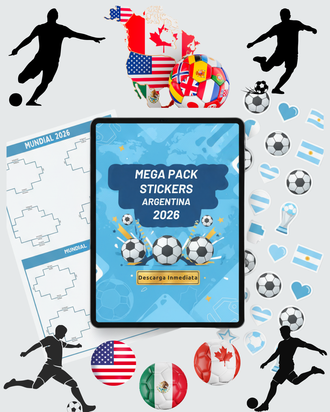 Mega Pack Argentina – Stickers de Argentina para Sublimación + Álbumes Históricos + Juego de cartas UNO con los Jugadores | Descarga Inmediata