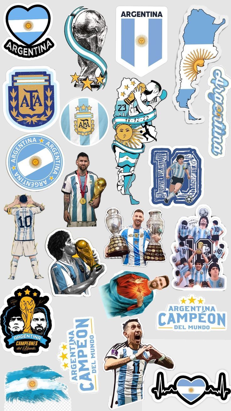 Stickers Argentina fútbol y Messi - PNG transparente para sublimar